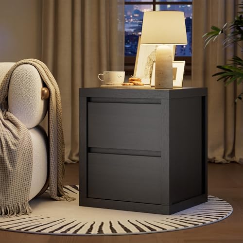 Nightstand with 2 Drawers, Modern Bedside Table with Handless Design, Wood End Table with Thickened Design, Night Stand for Bedroom, Black - color: Black