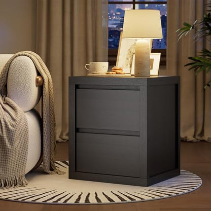 Nightstand with 2 Drawers, Modern Bedside Table with Handless Design, Wood End Table with Thickened Design, Night Stand for Bedroom, Black - color: Black