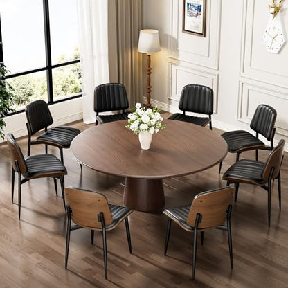 Dining Chairs Set of 2, Mid-Century Modern Upholstered PU Leather Chairs | with Walnut Bentwood Back and Metal Legs Adjustable Feet for Kitchen Dining Living Room, Dark Black Vertical Stripes - color: Dark Black Vertical Stripes