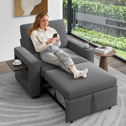 Sunny Heart 42.5" W Oversized Sleeper Chair Bed, 3-in-1 Convertible Reclining Sofa Chair with Pull Out Couch Bed, Adjustable Backrest, Side Pockets, Cup Holder, USB Ports & Table, Premium Dark Grey - color: Dark Grey, size: 42.5 inch