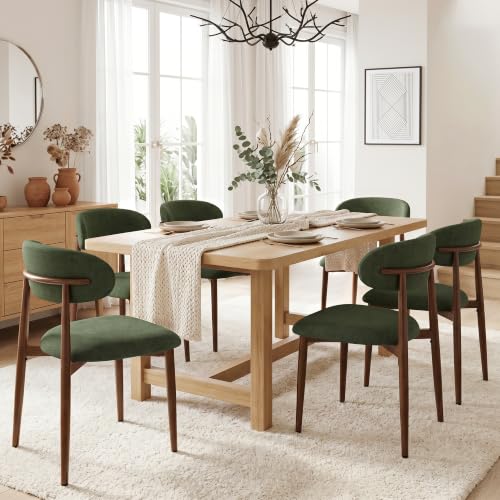 UVV Dining Chairs Set of 4, Metal Kitchen Chairs with Modern Fabric Upholstered for Dining Room, Green - color: Green Seat / Walnut-grain Metal Legs