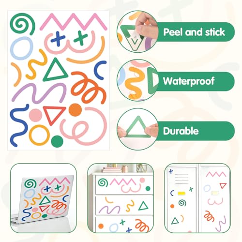 AOWDIAO 200 Pcs Geometric Wall Decals - Peel and Stick, Waterproof Vinly Colorful Wall Stickers for Kids Room, Playroom and Nursery - style: Geometric Lines