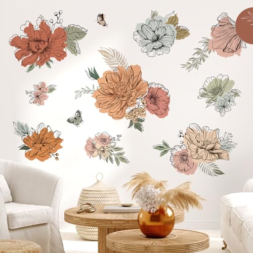 decalmile Boho Flower Bohemian Floral Sun Butterfly Wall Decals Stickers - color: C