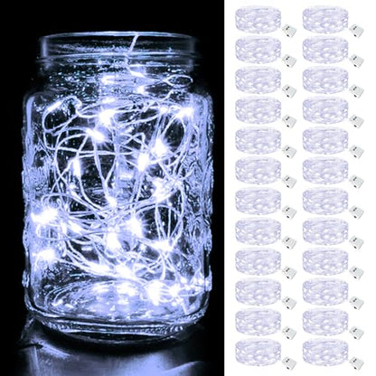 btfarm 24 Pack Fairy Lights Battery Operated Twinkle Lights with 3 Modes | 7Ft 20 Led String Light, Waterproof Bulk Small Mini Silver Wire for Christmas Mason Jars Wedding Table Centerpiece,Cool White - color: Cool White, size: 24 Pack