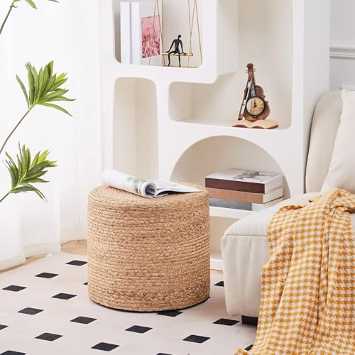 Wimarsbon 18'' Ottoman Pouf, Natural Braided Poof, Rustic Handweave Lounge Pouffe, Boho Footrest Stool for Bedroom, Accent Table or Seat for Living Room (Natural-LD) - color: 18inch Natural Water Hyacinth Braid