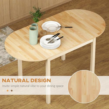 HOMCOM 55" Solid Wood Kitchen Table for 4-6 People Oval Drop Leaf Natural | for Small Spaces, Folding Dining Table - color: Natural Wood Finish