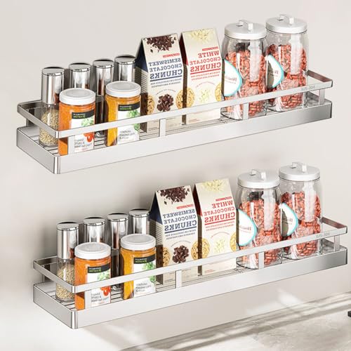 2PCS Kitchen Spice Rack, SUS304 Stainless steel Wall Mount Storage Rack, Seasoning Container, 19.7Inch Spice Organizer, Kitchen Seasoning Hanging Rack, Bathroom Shelf for Storing Toiletries - size: 19.7Inch 2PC
