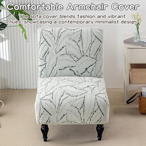 Jacquard Armless Chair Cover Soft Chenille Accent Chair Slipcover Printed Slipper Chair Slipcover All-Season for Living Room Hotel Bedroom Green - color: Green