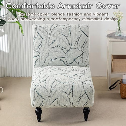 Jacquard Armless Chair Cover Soft Chenille Accent Chair Slipcover Printed Slipper Chair Slipcover All-Season for Living Room Hotel Bedroom Green - color: Green