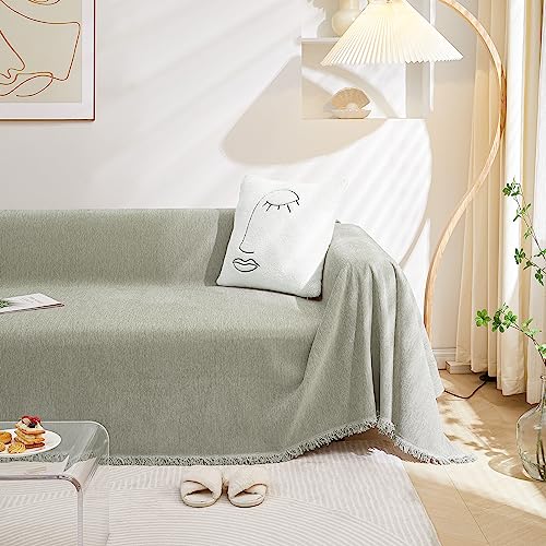 Simply Put Couch Cover Loveseat Sofa Cover for 2 Cushion Couch Sofa Cover Washable Sofa Throw Blanketr Decorative Modern Style for Living Room, 71" x 102", Sage Green - color: Tassels Edge-sage Green, size: 71"x 102"
