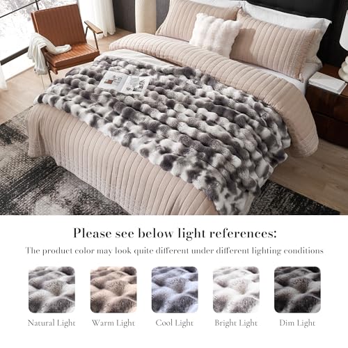 Faux Fur Throw Blanket, Ultra Soft Fuzzy Plush Bubble Blanket for Couch, Bed & Living Room, 60"x80", Tie-dye Grey - color: Tie-dye Grey, size: 60" x 80"