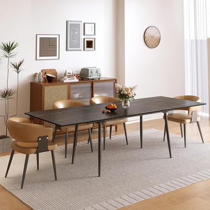 62.9"–94.4" Extendable Dining Table with Heat-Resistant Tabletop | Black Kitchen Table for 6–10, with Scratch-Resistant Sintered Stone & Stainless Steel Legs, Modern Splace Saving Furniture - color: Black 62.9” of 94.4”