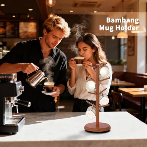 BAMBANG Mug Holder, 360° Rotating Mug Tree Holds 8 Coffee Cups, Space Saving Mug Stand with Stable Base for Kitchen Coffee Bar - color: Tea Brown