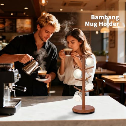 BAMBANG Mug Holder, 360° Rotating Mug Tree Holds 8 Coffee Cups, Space Saving Mug Stand with Stable Base for Kitchen Coffee Bar - color: Tea Brown