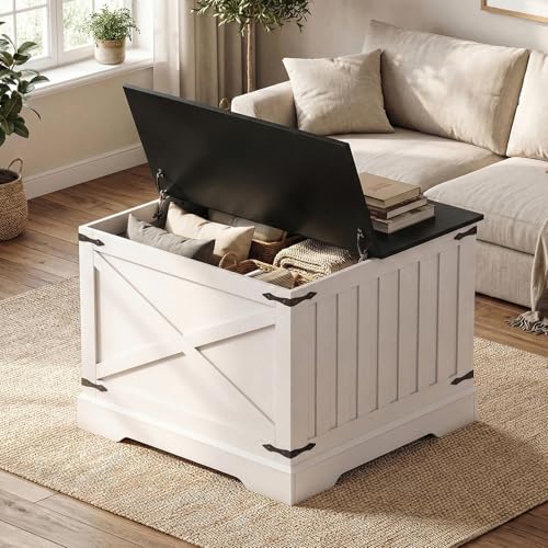 Giantex Farmhouse Lift Top Coffee Table, 31.5" Square Wood Center Table with Large Hidden Storage Compartment & Hinged Lift Top, Accent Cocktail Tea Table, Rustic Living Room Tables (Black) - color: Black