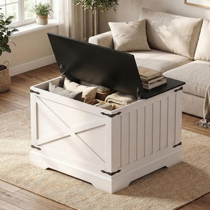 Giantex Farmhouse Lift Top Coffee Table, 31.5" Square Wood Center Table with Large Hidden Storage Compartment & Hinged Lift Top, Accent Cocktail Tea Table, Rustic Living Room Tables (Black) - color: Black