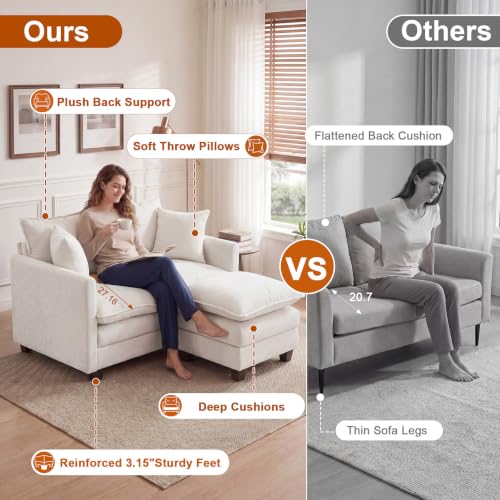 50'' L-Shape Loveseat Sofa with 22" Ottoman, 2 Seat Modern Cloud Couch with 2 Washable Pillows for Small Space Apartment Office Living Room Bedroom, Beige - color: Beige, size: 50"L