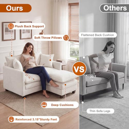 50'' L-Shape Loveseat Sofa with 22" Ottoman, 2 Seat Modern Cloud Couch with 2 Washable Pillows for Small Space Apartment Office Living Room Bedroom, Beige - color: Beige, size: 50"L