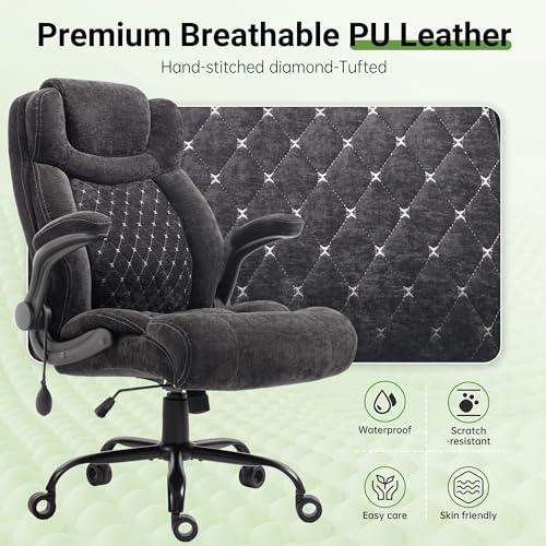 Office Chair, Big and Tall Executive Chair with Air-Lumbar Support, Breathable Desk Computer Chair with Adjustable Flip-up Armrests, Wide Cushion Seat Swivel Home Office Chair - color: Lightblack