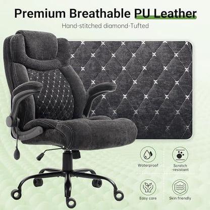 Office Chair, Big and Tall Executive Chair with Air-Lumbar Support, Breathable Desk Computer Chair with Adjustable Flip-up Armrests, Wide Cushion Seat Swivel Home Office Chair - color: Lightblack