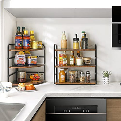 IBUYKE Counter Shelf,Kitchen Organization and Storage,Brown TWJ001H | 3-Tier Bathroom Countertop Organizer Tray Makeup Shelf Counter Standing Spice Rack Storage Shelf Cosmetic Holder - size: square, style: 1