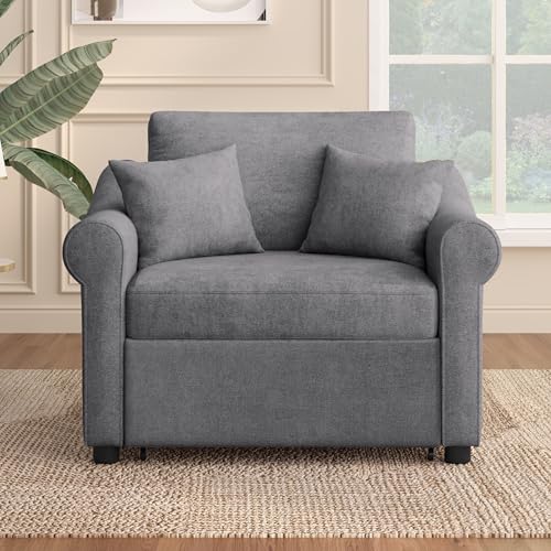 JIVOIT Convertible Sleeper Chair with Adjustable Backrest, 3-in-1 Sleeper Chair with Metal Frame, 3 in 1 Lounger Chair Turns Into Bed, Chenille Fabric Single Bed for Living Room - color: Dark Gray,315