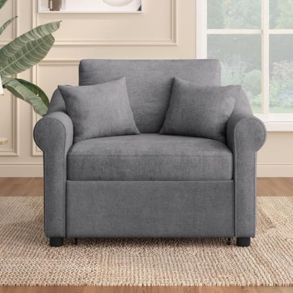 JIVOIT Convertible Sleeper Chair with Adjustable Backrest, 3-in-1 Sleeper Chair with Metal Frame, 3 in 1 Lounger Chair Turns Into Bed, Chenille Fabric Single Bed for Living Room - color: Dark Gray,315