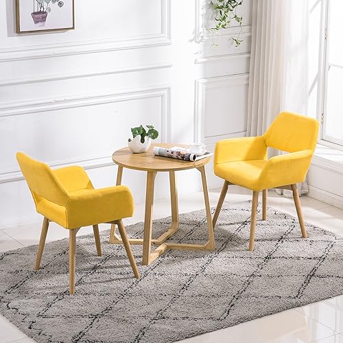 Mid Century Modern Dining Chairs Set of 2 & 4 & 6 Comfy Accent Chair Upholstered Kitchen Dining Living Room Chairs for Bedrooms Waiting Room Home Arm Desk Chair No Wheels (Yellow, 2) - color: Yellow