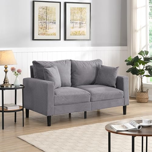 Space Saving 57 Inch Upholstered Sofa, Modern Two-Seater Loveseat with Solid Legs, Fits Cozy in Apartment Living Rooms and Studio Corners to Maximize Floor Plan, Light Gray
