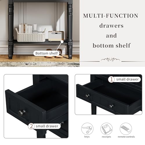 Merax Narrow Console Table, Elegant Slim Entryway Table Sofa Table with Three Storage Drawers and Bottom Shelf for Entryway for Hallway, and Living Room (Black) - color: Black