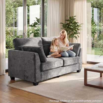 65.4" Loveseat Sofa, Chenille Love Seat with 2 Pillows, Grey | Easy Assembly, Pocket Spring Cushions, Comfy Modern Small Couch for Living Room, Bedroom, Apartment, Office - color: Grey, size: 65.4" Loveseat Sofa