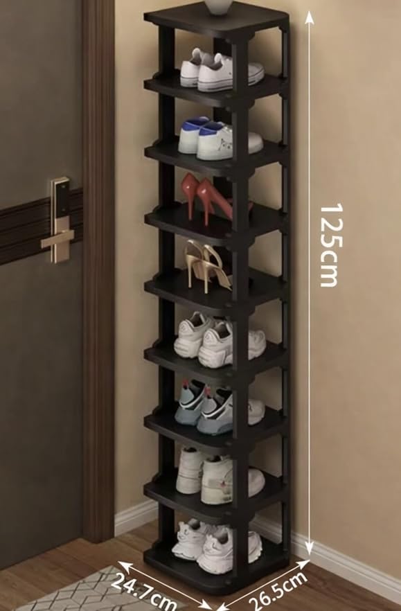 9-Tier Slim Shoe Rack, Stackable Vertical Shoe Organizer with Small Footprint, Sturdy PP Material, Space-Saving Shoe Storage for Entryway, Closet, Hallway, Apartment (Black)