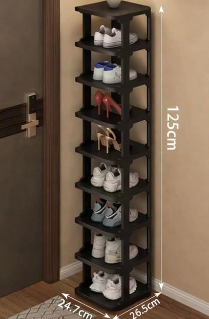 9-Tier Slim Shoe Rack, Stackable Vertical Shoe Organizer with Small Footprint, Sturdy PP Material, Space-Saving Shoe Storage for Entryway, Closet, Hallway, Apartment (Black)