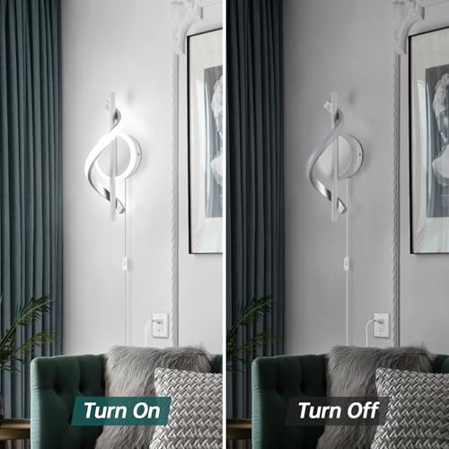 LED Wall Sconces Indoor, 12W Plug In Wall Sconces Set of 2, Modern Spiral Wall Lamp, Bedside Wall Lamps, 6000K Cold White Wall Light Fixture for Bedroom Stairs Living Room Hallway (Cold White, White) - color: White-Cool White