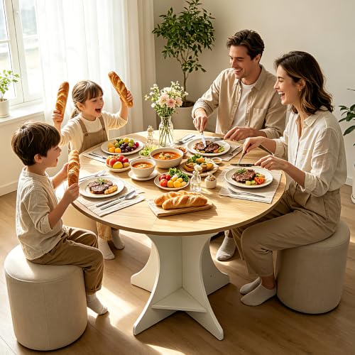 Lightdot 40" Round Dining Table Modern Circle Farmhouse Kitchen Table for 4 People Small Space Dining Room Table for Dining Room/Kitchen/Living Room-Walnut Wood Top & Pedestal Base - color: Walnut