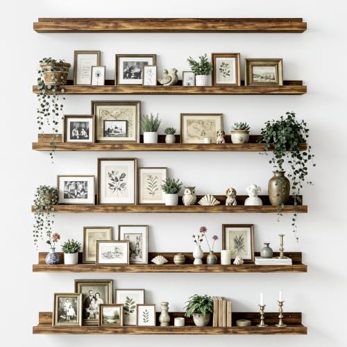 upsimples Floating Shelves for Wall Decor and Storage, Brown, 6Pcs 47.3'' | Wall Mounted Wood Shelves for Living Room, Bedroom, Kitchen, Office, Hallways Display and Organize Photos - color: Brown, size: 47.3in