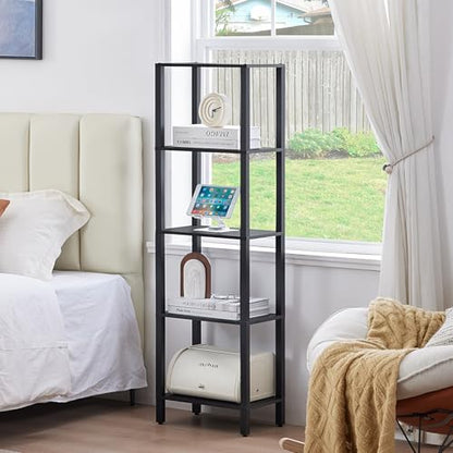 YUFAM 5 Tier Tall Narrow Bookshelf, Skinny Bookcase, Wooden Shelf, Black | 54'' Tall Thin Book Shelf, Skinny Book Shelf for Modern Narrow Industrial Shelf fits Living Room, Office, Bedroom, Kitchen - color: Black, size: 5-Tier