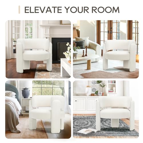 COLAMY Modern Accent Chair, Velvet Accent Chairs, Upholstered Barrel Chairs with Solid Wood Legs, Comfy Side Chair for Living Room, Bedroom, Reading, Cozy Reading Chair,Cream - color: New-cream, size: Set of 1