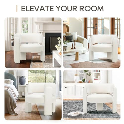 COLAMY Modern Accent Chairs Set of 2, Upholstered Barrel Chairs, Comfy Sherpa Side Arm Chairs with 3 Legs for Living Room, Bedroom, Reading, Cream - color: New-cream, size: Set of 2