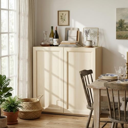 FENSULN Modern Sideboard Accent Buffet Storage Cabinet Display Buffet Cabinet Credenza with Adjustable Shelves for Dinging Room Living Room Entryway Coffee Bar,Beige - color: Beige