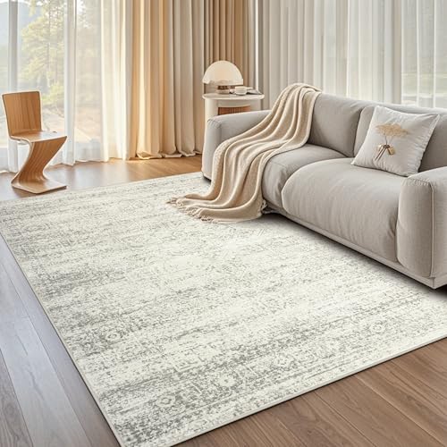 Washable Rugs 5x7 Area Rugs for Living Room,Bedroom,Dining Room-Beige Green | Ultra Soft Faux Wool,Kids&Pet Friendly,Machine Washable,Non-Slip&Non-Shedding,Large Low Pile Vintage Carpets for Home Office - color: Beige-green-grey, size: 5' x 7' (Rectangula