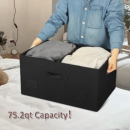 Graciadeco 75 Quarts Extra Large Decorative Storage Bins with Lids, 1 Pack Black Collapsible Storage Bins with Lids, Stackable Storage Bins Decorative Box Storage With Lid Extra Large | 75 Quarts 1 Pack Black Collapsible Stackable Linen Fabric 4 Handles B
