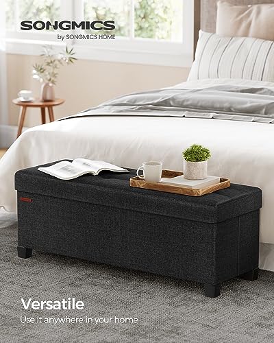 SONGMICS Storage Ottoman Bench, Foldable Foot Rest with Legs, 15 x 43 x 15.7 Inches, End of Bed Bench, Storage Chest, Load up to 660 lb, for Living Room, Bedroom, Entryway, Ink Black ULSF018B01 - color: Ink Black, style: without Flipping Lid