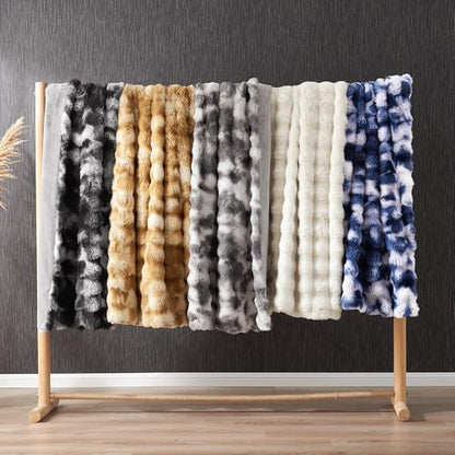 Faux Fur Throw Blanket, Ultra Soft Fuzzy Plush Bubble Blanket for Couch, Bed & Living Room, 60"x80", Tie-dye Khaki - color: Tie-dye Khaki, size: 60" x 80"