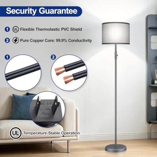 Floor Lamp Simple Design with Shade, Small Tall Lamps for Living Room Bedroom Office Dining Room Kitchen-Grey - color: Grey-Grey Shade