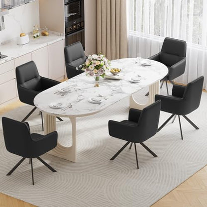 Modern Swivel Dining Chairs Set of 6, Upholstered Dining Room Chairs with Thicken Cushion, 360°Swivel Dining Chairs with Metal Legs for Dining Room, Kitchen, Bedroom, PU, Black - color: Black, size: Set of 6