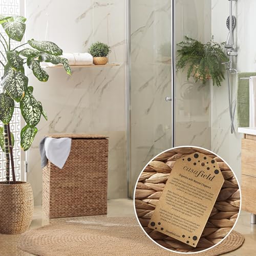 Casafield Large Laundry Hamper with Lid and Removable Liner Bag - Cinnamon, Woven Water Hyacinth Rectangular Laundry Basket Sorter for Clothes Towels - color: Cinnamon