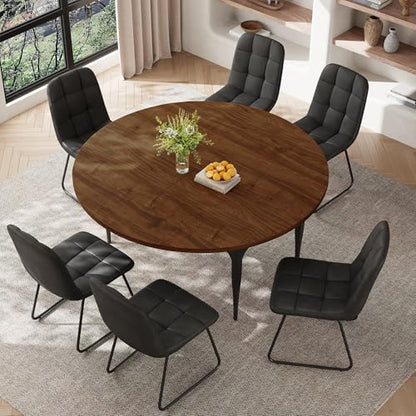 HIPIHOM Expandable Folding Dining Table Set, 55-Inch Round to Square Table with 6 Upholstered Chairs, Metal Frame, for Dining Room or Apartment (Round Table + 6 Black Modern Dining Chairs) - color: Round Table + 6 Black Modern Dining Chairs