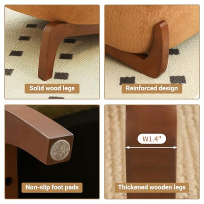 Caramel Velvet Slippers Chair with Solid Wooden Legs, Low Profile Design | Cute Armless Accent Chair with Soft Cushion, Comfy Upholstered Side Chairs for Living Room, Bedroom, Balcony or Reading Room - color: Caramel