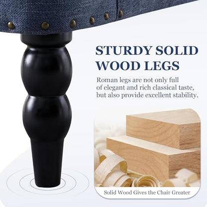 HUIMO Accent Chair, Tufted Upholstered Club Chair, Indigo Blue | Tufted upholstered club chair with lumbar pillow and solid wood legs. Suitable for living rooms, bedrooms, and reading nooks. - color: Blue